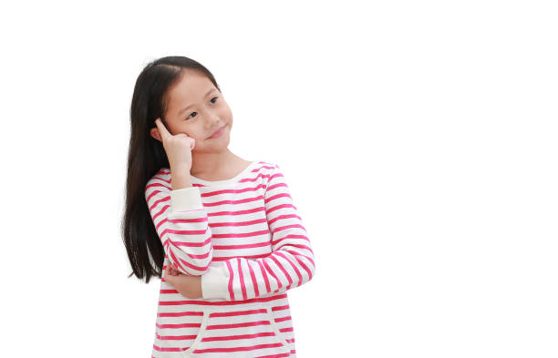 istock Asian little child thinking gesture and looking up on white isolated background with copy space 1401892807