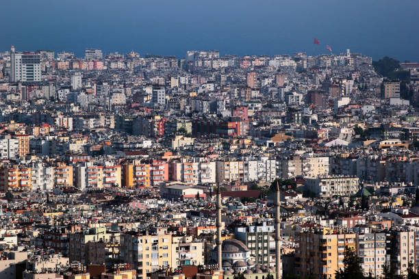 Aerial view of central Antalya from a terrace in Kepez district stock photo