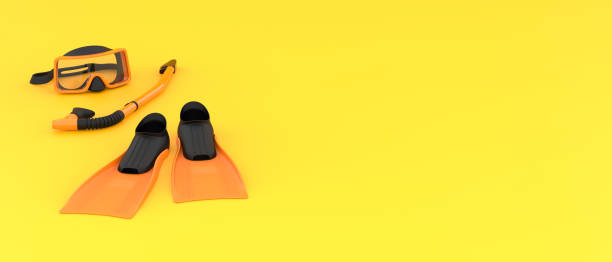 istock Snorkeling set, on yellow background with copy space for text. Minimal summer concept. Colorful summer Banner. 1401899593