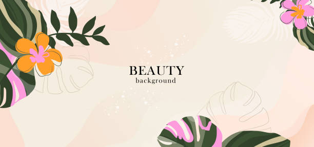Modern exotic jungle plant illustration. Creative contemporary tropical flower, monstera leaf background template. vector banner for beauty, make-up business, social media cover. vector art illustration