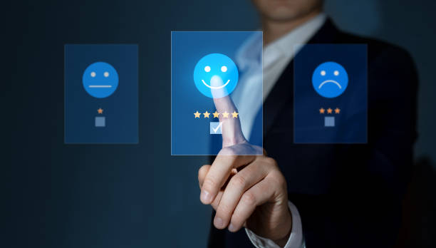 istock Five star rating feedback on virtual sreen.Concept of satisfaction, quality and performance. 1401901604