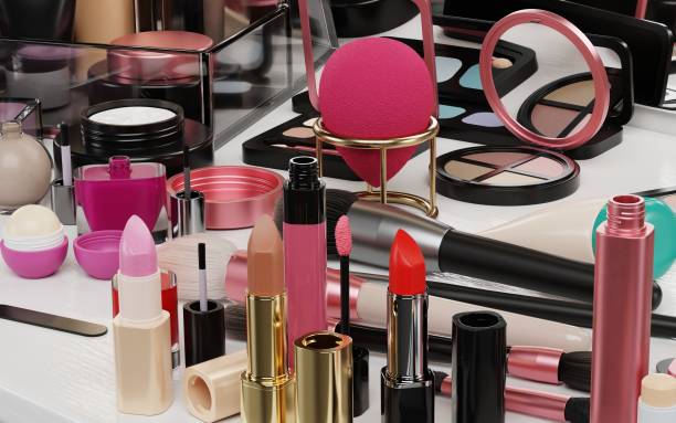 istock Realistic 3D Render of Cosmetics Collection on Table 1401901702