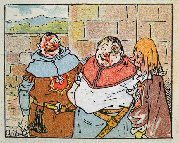 istock Vintage illustration, Cartoon of medieval castle servants, gatekeeper, soldier 1401902562