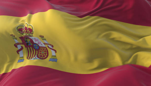 istock Spain flag waving at wind in slow 1401904552