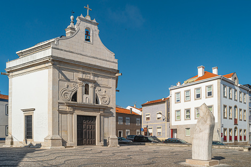 Chapel of Saint Gonçalinho on a bright sunny day against a bright blue sky. Aveiro, Portugal