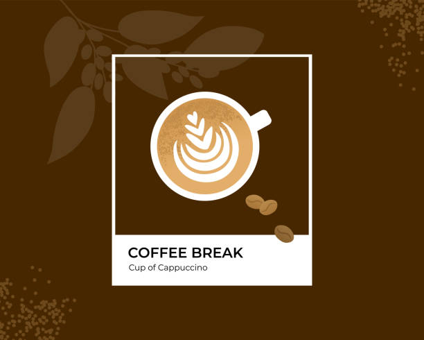 szablon projektu kolorystycznego pantone z ilustracją wektorową filiżanki kawy, cappuccino, latte art - froth art stock illustrations