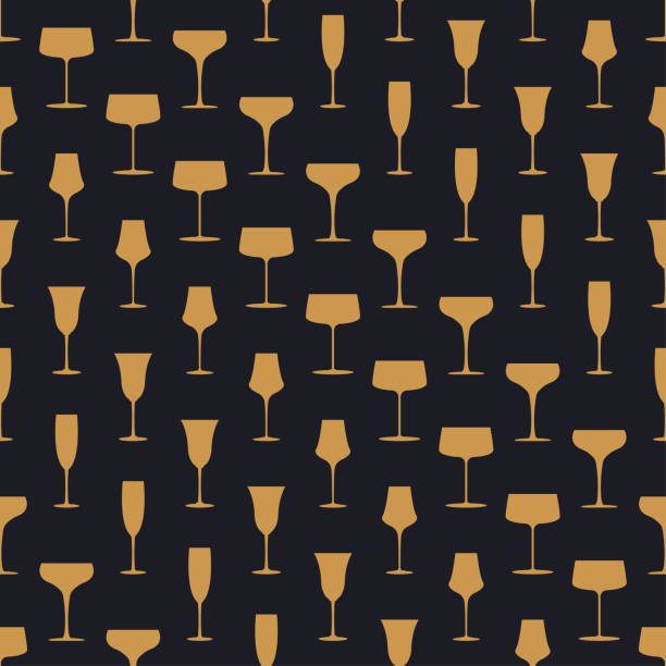 ilustrações de stock, clip art, desenhos animados e ícones de glass of champagne seamless pattern in art deco style. alcohol drink glasses set in style of the 1920s-1930s. vintage design for print on wrapping paper, wallpaper, fabric. vector illustration - wine glass champagne cocktail