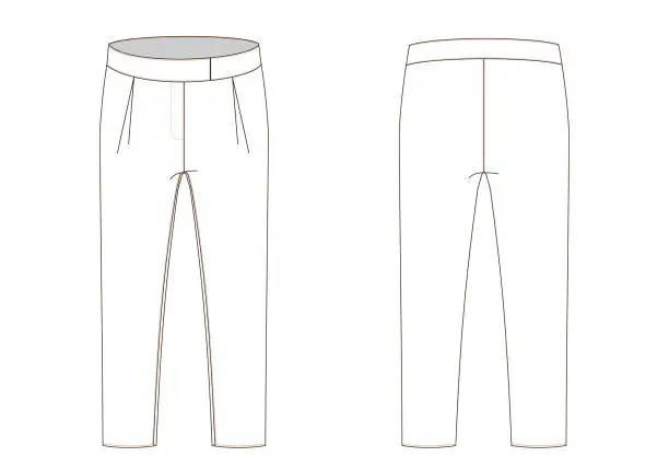 Vector illustration of technical sketch of trousers with high waist and slightly tapered bottom