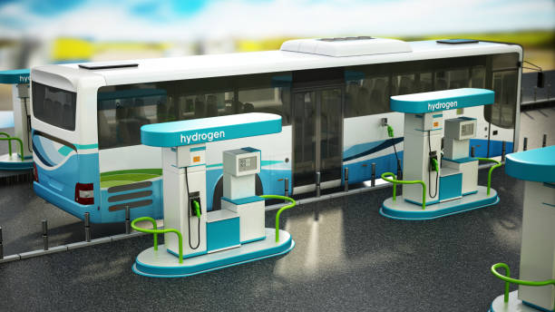 istock Fictitious hydrogen fueling station with a city bus being charged 1401909068