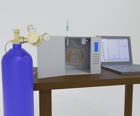 Gas chromatography (GC) set up instruments equipment for analytical chemistry 3d rendering