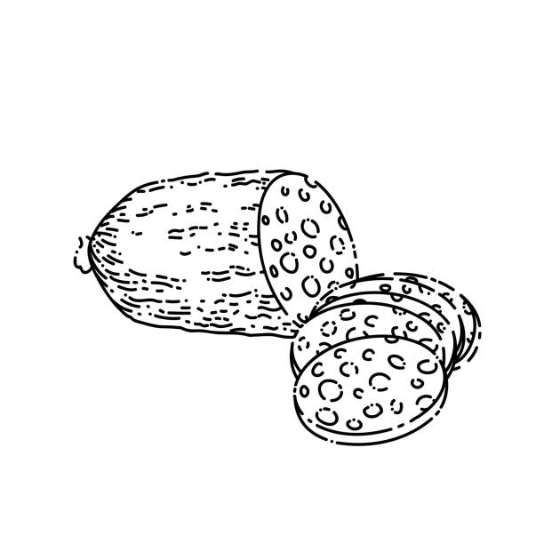 stockillustraties, clipart, cartoons en iconen met salami sausage sketch hand drawn vector - chorizo