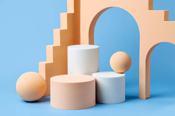 istock Abstract background with various geometrical forms in pastel color for product presentation. Podium to show cosmetic products. 1401916296