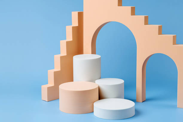 istock Abstract background with various geometrical forms in pastel color for product presentation. Podium to show cosmetic products. 1401916325