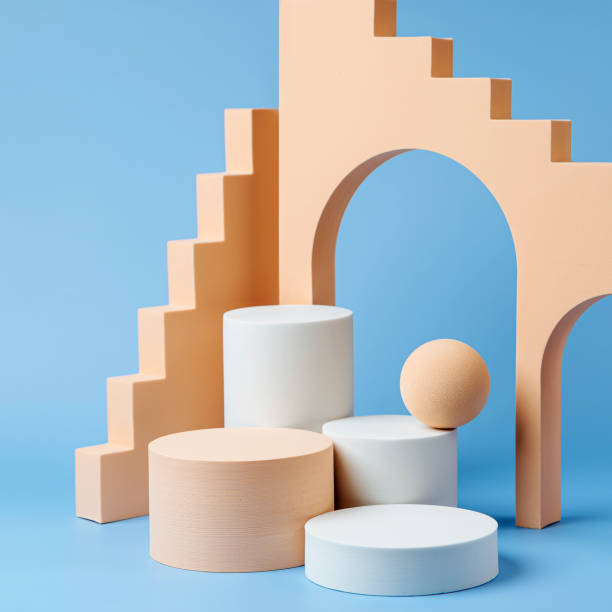 istock Abstract background with various geometrical forms in pastel color for product presentation. Podium to show cosmetic products. 1401916326