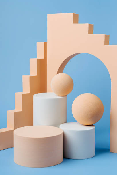 istock Abstract background with various geometrical forms in pastel color for product presentation. Podium to show cosmetic products. 1401916334