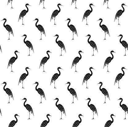 Vector seamless pattern of hand drawn doodle sketch heron