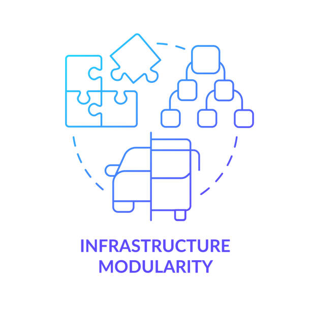 ilustraciones, imágenes clip art, dibujos animados e iconos de stock de icono de concepto de gradiente azul de modularidad de infraestructura - modular