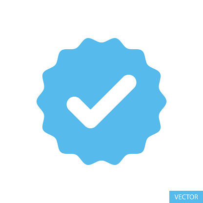 Blue verified tick or Valid seal vector icon in flat style design for website design, app, UI, isolated on white background. Payment is done tick icon. Validation concept. EPS 10 vector illustration.