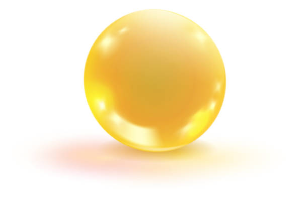 istock Oil drop. Realistic golden vitamin capsule. Yellow bubble 1401918576