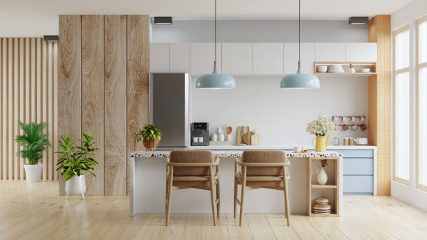 istock Modern kitchen interior with furniture,kitchen interior with white wall. 1401923008