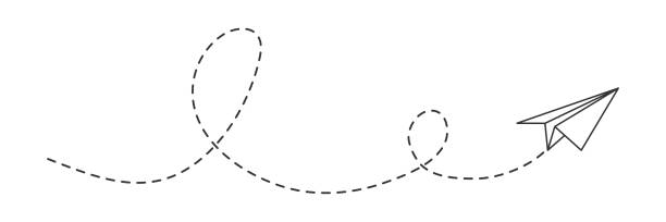бумажный самолетик с пунктирным маршрутом. - flying vacations doodle symbol stock illustrations