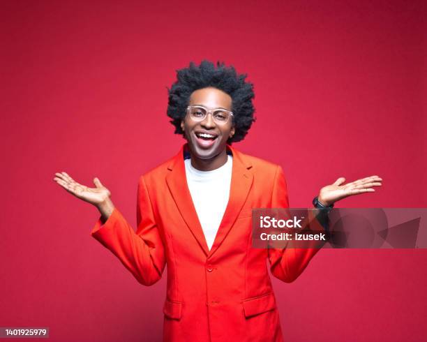 Happy Businessman Gesturing Stock Photo - Download Image Now - Confidence, One Person, People
