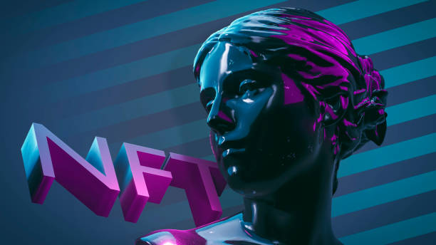 istock 3D rendered portrait of a statue with NFT text 1401926569
