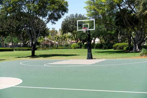 istock Empty basket hoop at outdoor court 1401927156