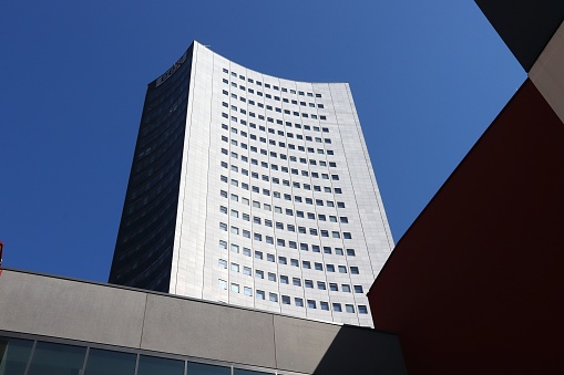 City-Hochhaus skyscraper in Leipzig. The building is owned by Merrill Lynch. Its tenants are MDR and European Energy Exchange.