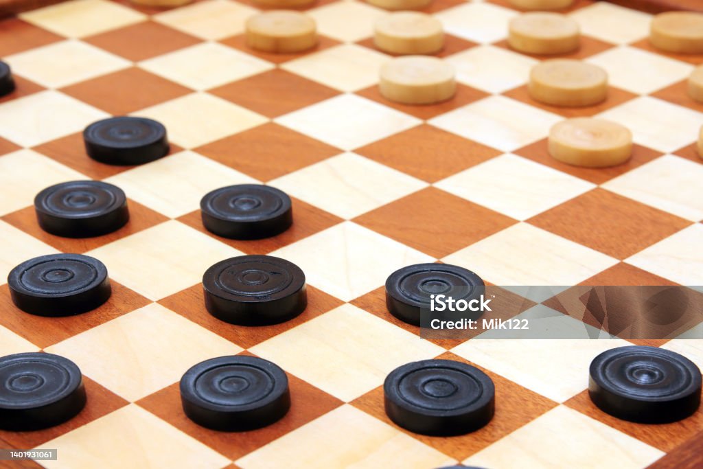 checkerboard with checkers spaced checkerboard with checkers spaced close-up Circle Stock Photo