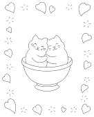 istock Enamored cats are sitting in a cup. Coloring book page for kids. Valentine's Day. Cartoon style character. Vector illustration isolated on white background. 1401931590