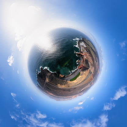Spherical panorama of Volcanic Lake El Golfo, Lanzarote island