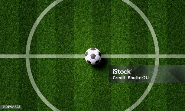 Soccer Field Center And Ball In Top View Background Sport And Athletic Concept 3d Illustration Rendering Stock Photo - Download Image Now