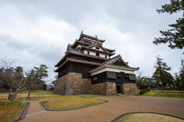 Matsue Castle (Matsue-Jo) in rainy day stock photo