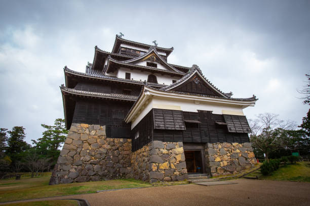Matsue Castle (Matsue-Jo) in rainy day stock photo