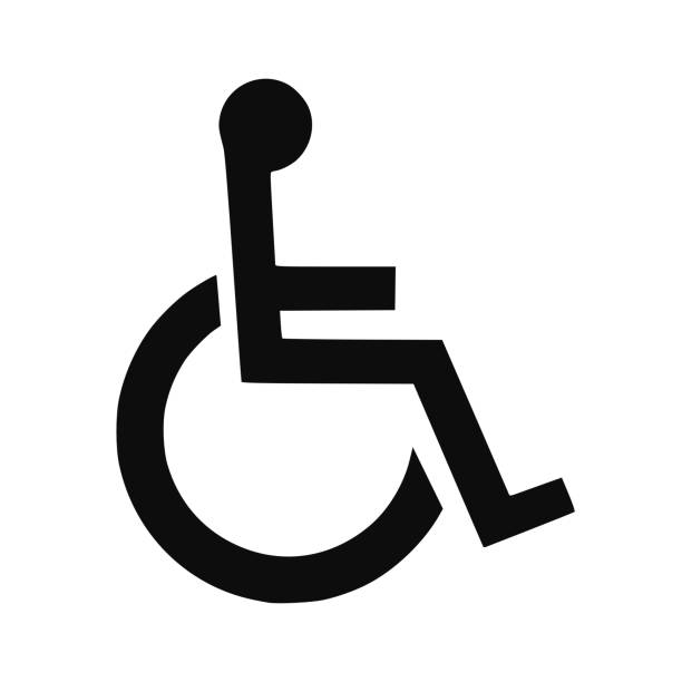 bildbanksillustrationer, clip art samt tecknat material och ikoner med handicapped vector black line symbol isolated - wheelchair