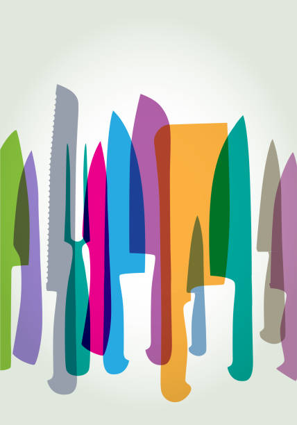 ilustrações de stock, clip art, desenhos animados e ícones de kitchen knives - chef commercial kitchen cooking silhouette