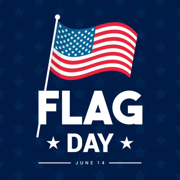 フラッグデー6月14日グリーティングカードベクターイラスト。アメリカ合衆国の国旗 - flag day点のイラスト素材／クリップアート素材／マンガ素材／アイコン素材