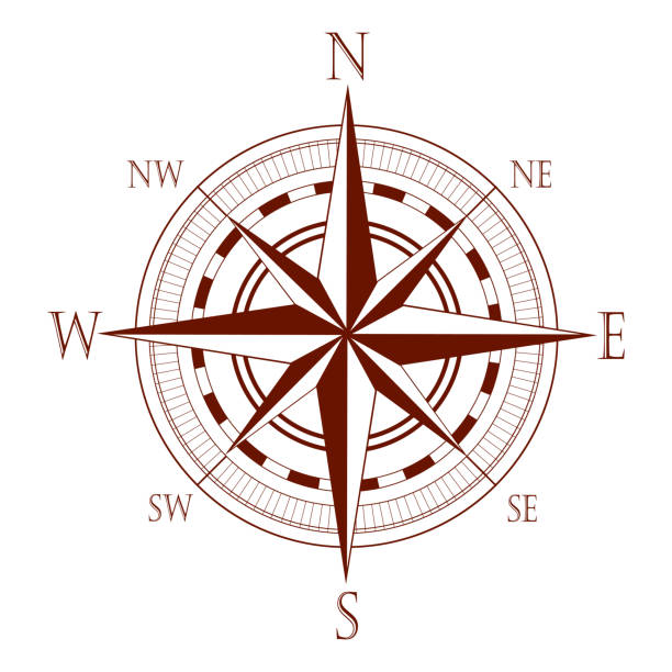 The concept of seafaring and sea travel. Compass rose flat style icon on isolated white background. Creative vector illustration in EPS format. nautical compass stock illustrations