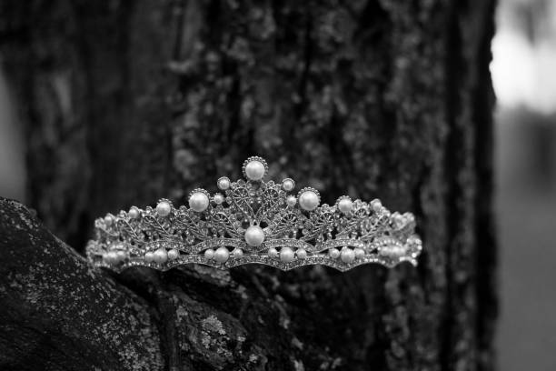 istock Royal luxury ancient crown with pearls, wedding accessories. Black and white. 1401940429