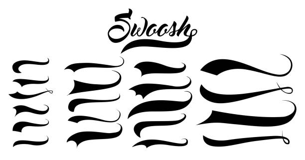 ilustraciones, imágenes clip art, dibujos animados e iconos de stock de conjunto de cola de swoosh caligráfico, subrayado de los strockes marcadores. elementos de tipografía de logotipo deportivo. cola de letras de mensajes de texto para letras o club de béisbol. ilustración vectorial - swish