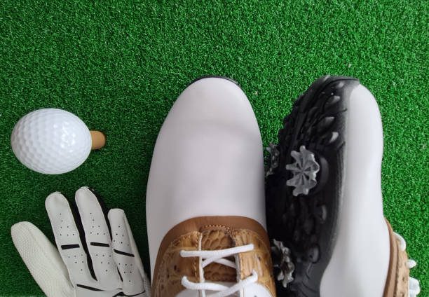 istock Golf boots made of leather glove and ball 1401943145