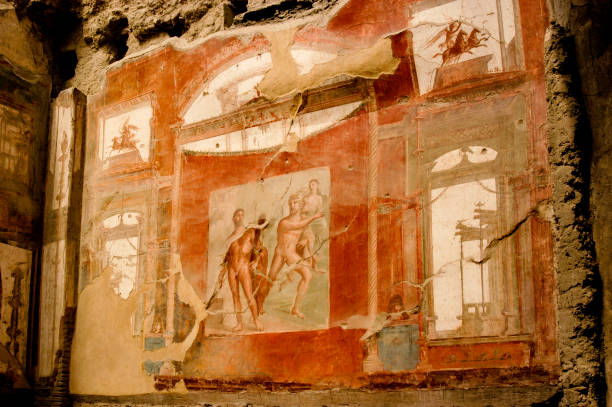 Wall painting recovered from the ancient town of Herculaneum. stock photo