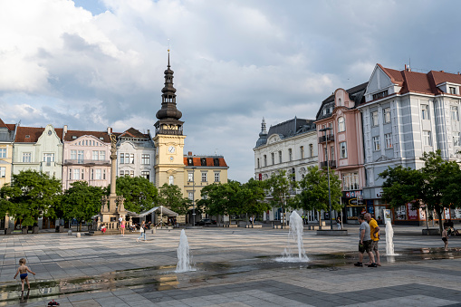 Prague, Czech republic - 08 07 2022: Old Town Square with Church of St. Nicholas and Marian column, Prague, Czech republic