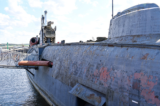 Australian Navy ship in the port, background with copy space, full frame horizontal composition