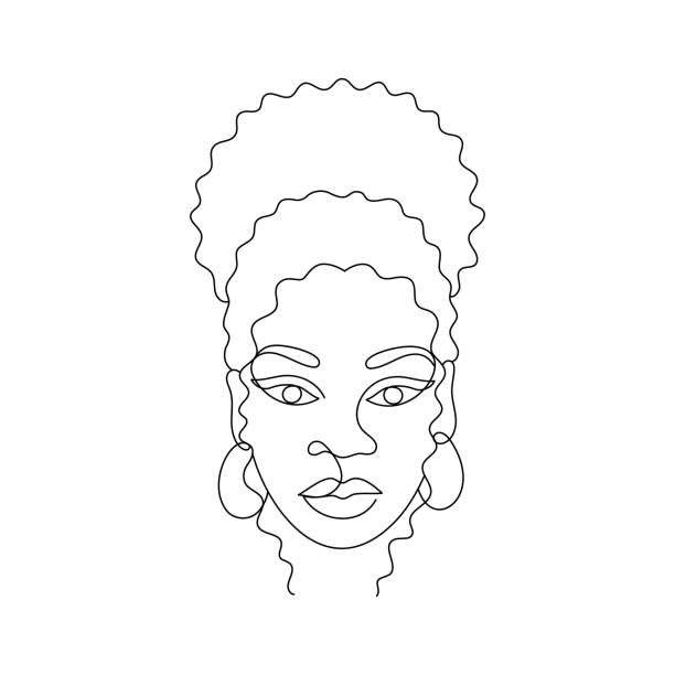 illustrations, cliparts, dessins animés et icônes de visage d’une femme afro-américaine. - black line