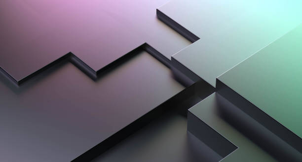 istock Industrial structure slab wallpaper. Metallic design slab steps. 3D render illustration. 1401951652