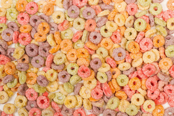 istock Fruit flavor colored cereals in a close up view 1401951726