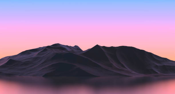 istock Rocks landscape on sunset background. Nature mountains sunset landscape wallpaper. 3D render illustration. 1401951730