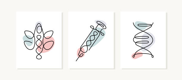 ilustrações, clipart, desenhos animados e ícones de pôsteres de linha contínuas genéticas e biotecnológicas. - syringe injecting vaccination healthcare and medicine